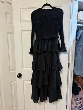 Black Tiered Ruffle Long-Sleeve Dress
